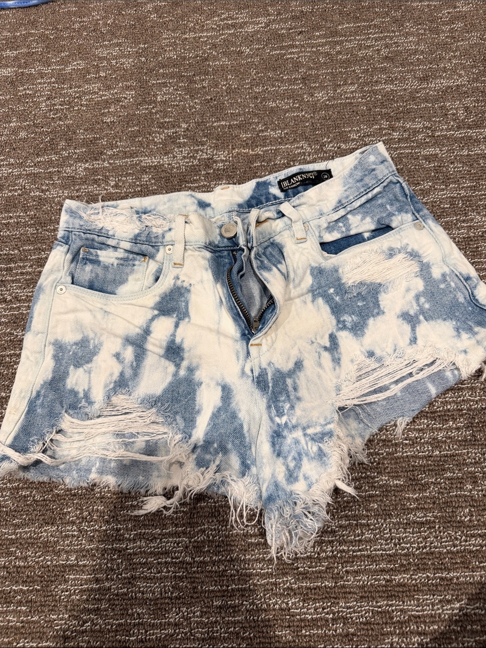Blank NYC Tie-Dye Bleached Denim Cutoff Shorts - Light Blue & White